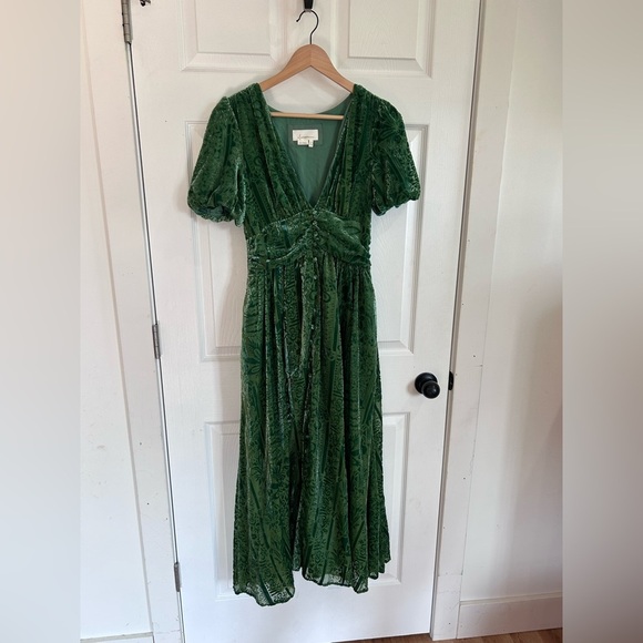NWOT Anthropologie Puff-Sleeved Burnout Velvet Maxi Dress Size 2 - Picture 3 of 3